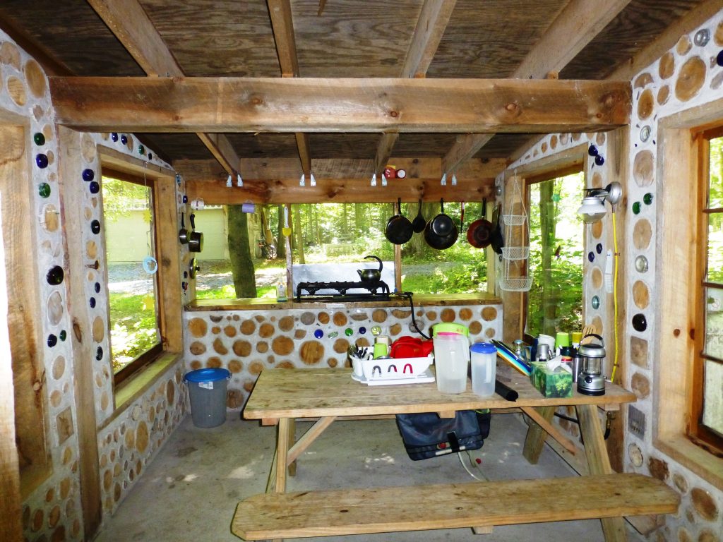 Our “Mess Hall” – cooking and eating area for the small guesthouses at Earthwood – was built at workshops with a materials cost of about $1100 in 2008/9.